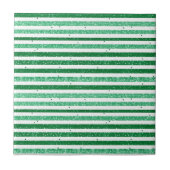 Natuur groen wit horizontale glitter strepen tegeltje (Voorkant)