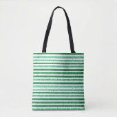 Natuur groen wit horizontale glitter strepen tote bag (Voorkant)
