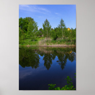 Natuur Groene Bomen Blauwmeer Wit-Rusland Poster