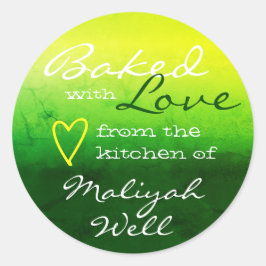 Natuur Groene Gele Marmer met liefdeshart Ronde Sticker