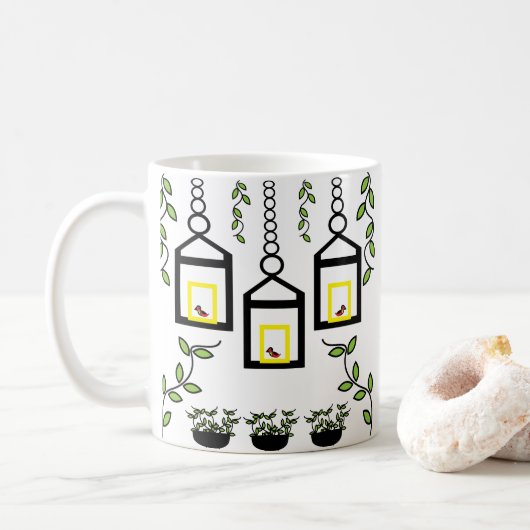 Natuur Groene Planten vogels Koffiemok (Met donut)