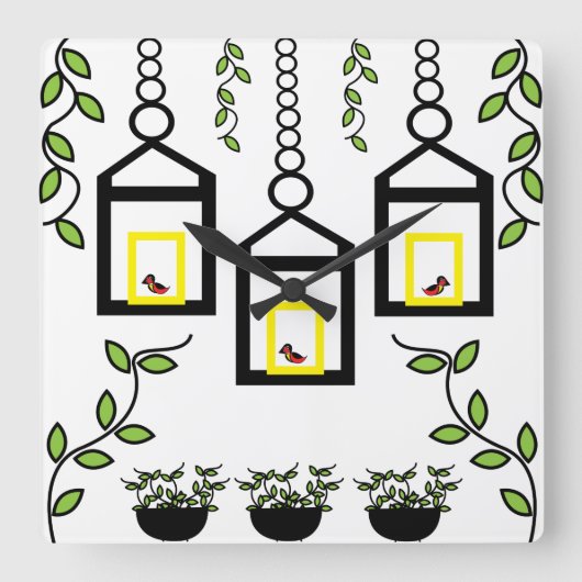 Natuur Groene Planten vogels Vierkante Klok (Voorkant)