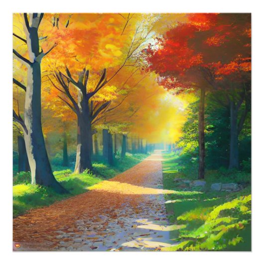 Natuur herfstbomen in het bos foto afdruk (Voorkant)