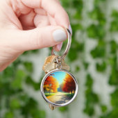 Natuur herfstbomen in het bos sleutelhanger (Hand)