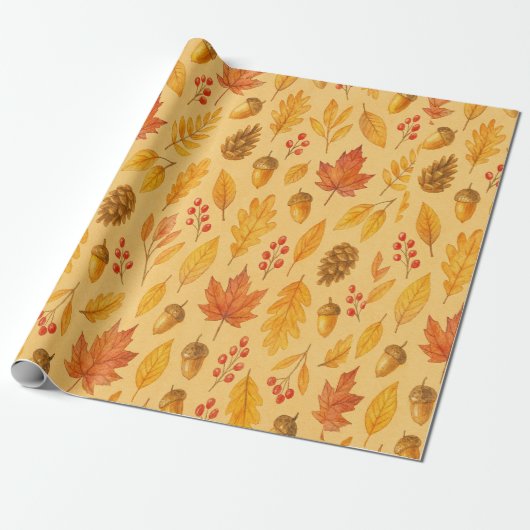 Natuur herfstpatroon cadeaupapier (Uitgerold)