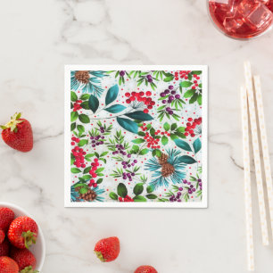 Natuur Holly Berry Pinecones met kerstwinterhout Servet