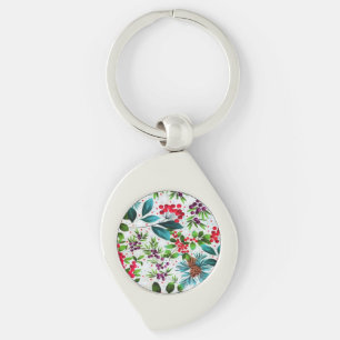 Natuur Holly Berry Pinecones met kerstwinterhout Sleutelhanger