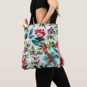 Natuur Holly Berry Pinecones met kerstwinterhout Tote Bag