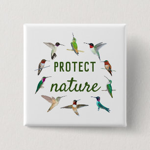 Natuur Hummingbird beschermen Vierkante Button 5,1 Cm