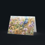 Natuur Illustratie met Vogels en Wildbloemen Kaart<br><div class="desc">Kleurrijke vogeltjes en bloemenvogels waterverf</div>