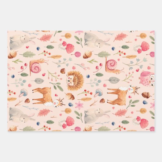 Natuur in Roze Verpakkend Document Vlakke Bladreek Inpakpapier Vel (Voorkant 3)