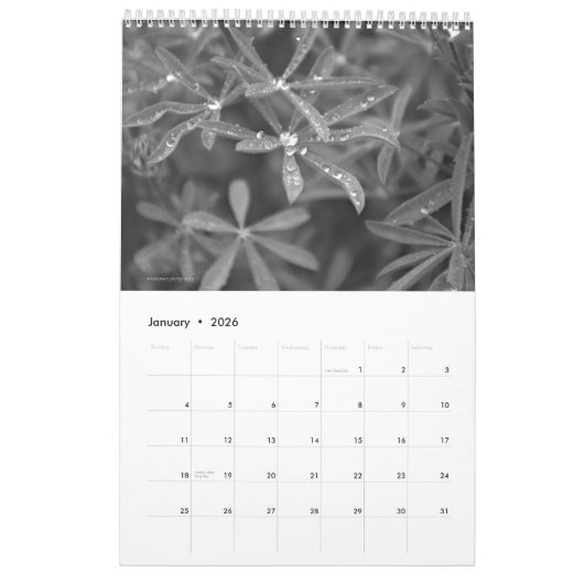 Natuur in zwart-wit kalender (Jan 2026)