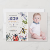 Natuur insectenbeestjes 1e verjaardagsfeestje kaart (Voorkant)