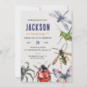 Natuur insectenbeestjes 1e verjaardagsfeestje kaart (Voorkant)