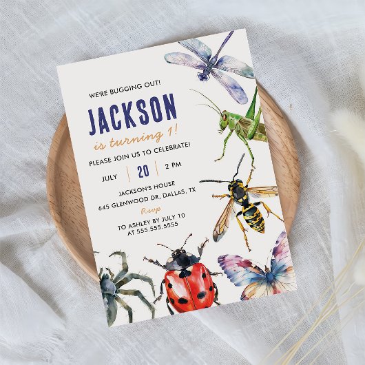 Natuur insectenbeestjes 1e verjaardagsfeestje kaart