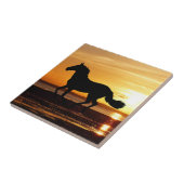 Natuur-inspiratiepaard Silhoueted in Sunset Tegeltje (Zijkant)