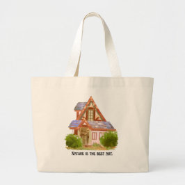 'Natuur is de beste kunst' Whimsical Cottage Illus Grote Tote Bag