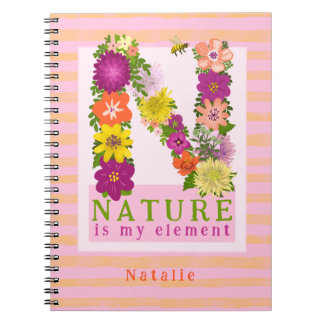 Natuur is mijn Element bloemengroen roze oranje Me Notitieboek