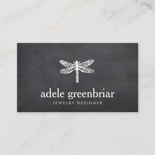 Natuur Jewelry Designer Dragonfly Logo Chalkboard Visitekaartje (Voorkant)