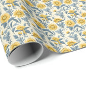 Natuur Kaleidoscoop: Citroen & Blauwe Bloemen Cadeaupapier (Rol Hoek)
