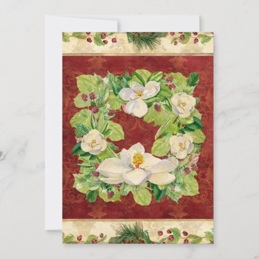 Natuur Kerstmis Magnolia Wreath n Pine Boughs Feestdagenkaart (Voorkant)