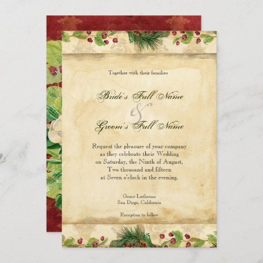 Natuur Kerstmis Magnolia Wreath n Pine Boughs Kaart (Voorkant / Achterkant)