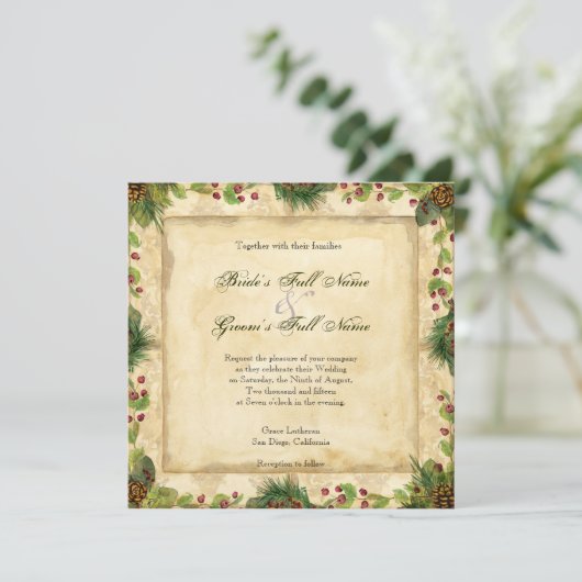 Natuur Kerstmis Magnolia Wreath n Pine Boughs Kaart (Staand voorkant)