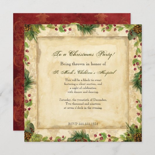 Natuur Kerstmis Magnolia Wreath n Pine Boughs Kaart (Voorkant / Achterkant)