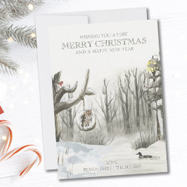 Natuur Kerstmis midden winter Snowy Woodland Feestdagenkaart