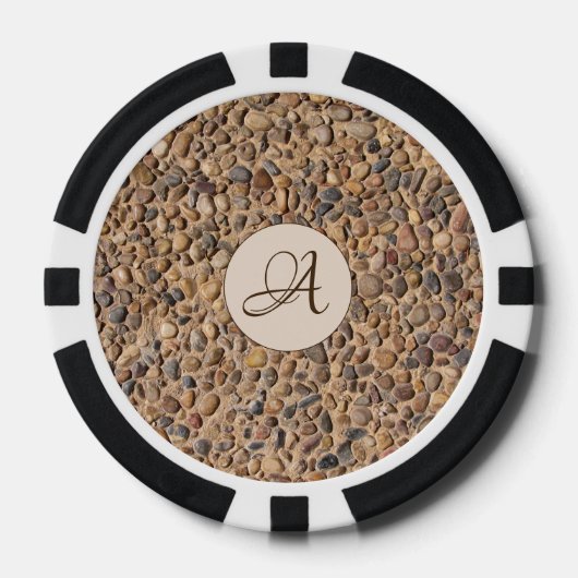 Natuur kiezelstenen foto met monogram poker chips (Voorkant)