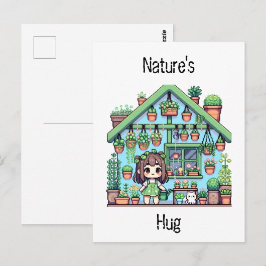 Natuur knuffel | Schattige Plant liefhebbers Pixel Briefkaart (Voorkant / Achterkant)
