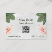 Natuur Kosmetische Groene bladeren Sjabloon Ontwer Visitekaartje (Achterkant)