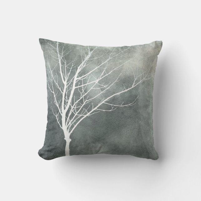 natuur kunst kussen witte boom op textured grey (Voorkant)