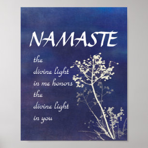 natuur kunst: Namaste poster blauw en wit