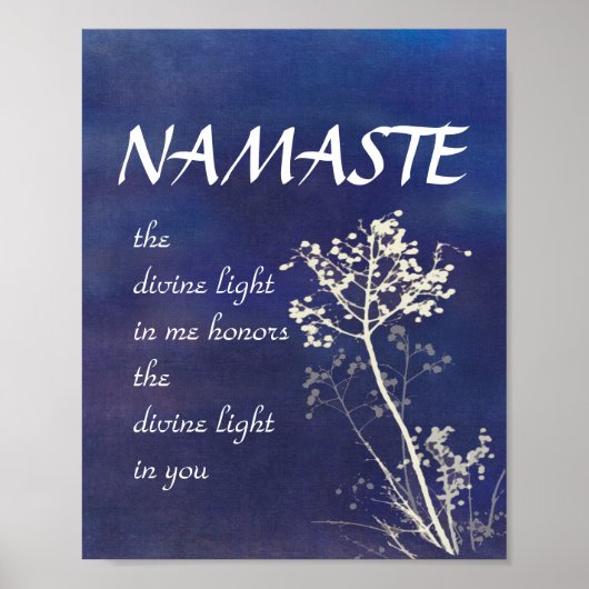 natuur kunst: Namaste poster blauw en wit (Voorkant)
