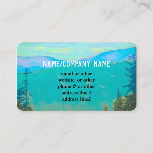 natuur kunstbergen en dennen blauwgroen en groen visitekaartje (Achterkant)