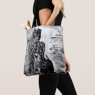 Natuur Lady Canvas tas Black White - schilderen