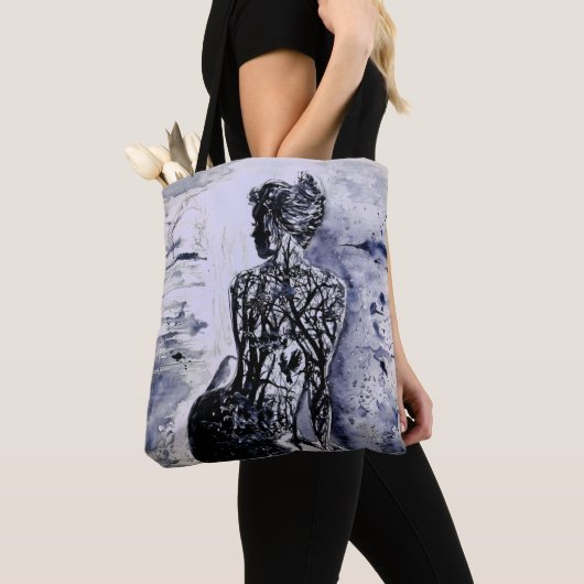Natuur Lady Canvas tas - zwart en wit schilderen (Dichtbij)