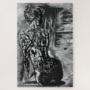 Natuur Lady Jigzaag Puzzle Black en White Painting Legpuzzel