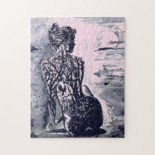 Natuur Lady - zwart-wit Waterverf schilderen Legpuzzel