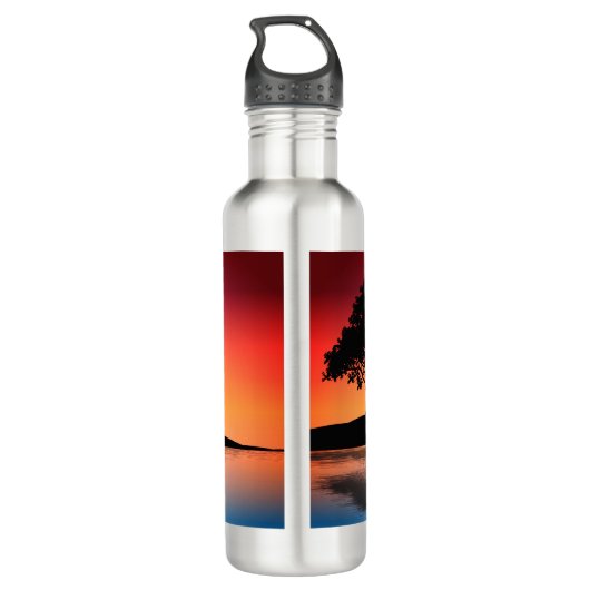 Natuur Lake Trees Paar Silhouet Kunstwerk Waterfles (Achterkant)