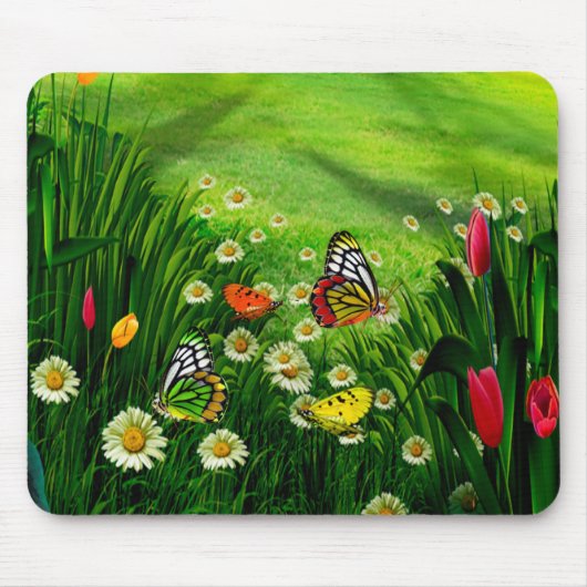 Natuur Landscape- Butterfly's & Flowers Muismat (Voorkant)