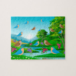 Natuur Landscape Trees Birds Flowers, 6-jarige lee Legpuzzel
