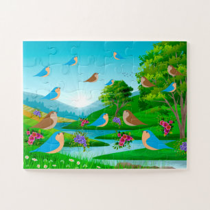 Natuur Landscape Trees Birds Flowers, leeftijd 4 Legpuzzel