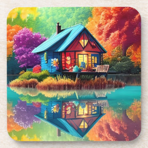 Natuur landschap met Cottage en Lake-38566 Bier Onderzetter