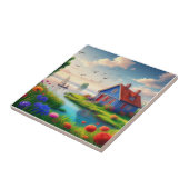 Natuur landschap met Cottage en Lake,-434567 Tegeltje (Zijkant)