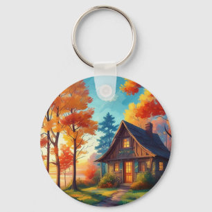 Natuur Landschap met een huisje in het bos-68780 Sleutelhanger