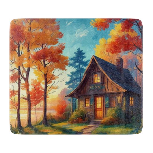 Natuur landschap met een huisje in het bos-6878 snijplank (Voorkant)