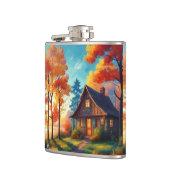 Natuur landschap met een huisje in het bos heupfles (Links)