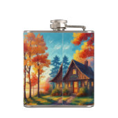 Natuur landschap met een huisje in het bos heupfles (Achterkant)